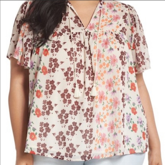 Lucky Brand Tops - Lucky Brand Floral Blouse with tassels
